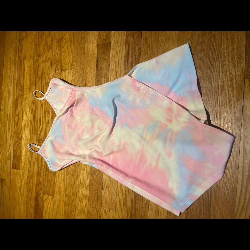 Cute multicolor tie-dye mini dress with built in short